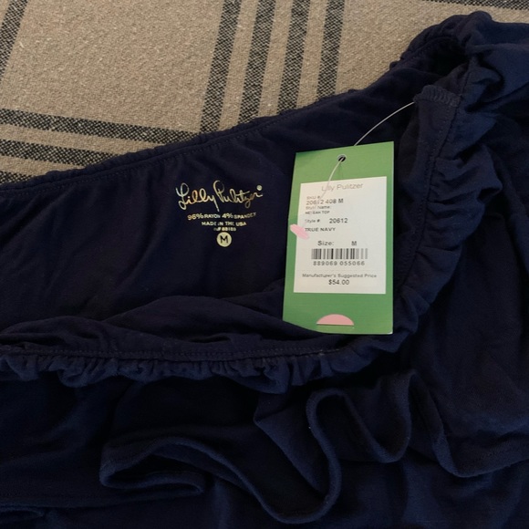 ⭐️⭐️NWT Lilly Pulitzer Women's Neveah Ruffle One Shoulder Top, Navy Blue - Picture 2 of 6